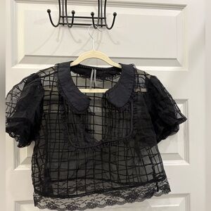 Anthropologie Black Sheer Lace Blouse